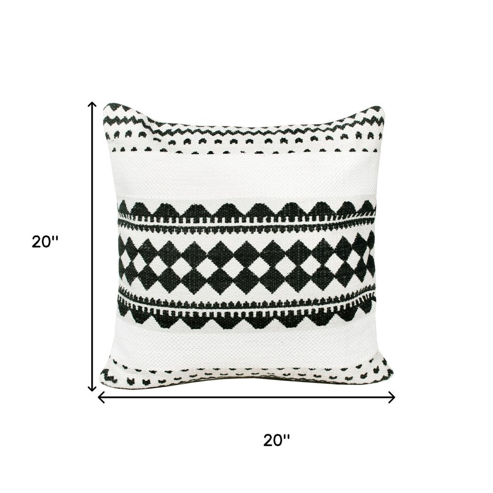 20" Black And Ivory Geometric Cotton Blend Throw Pillow Cover