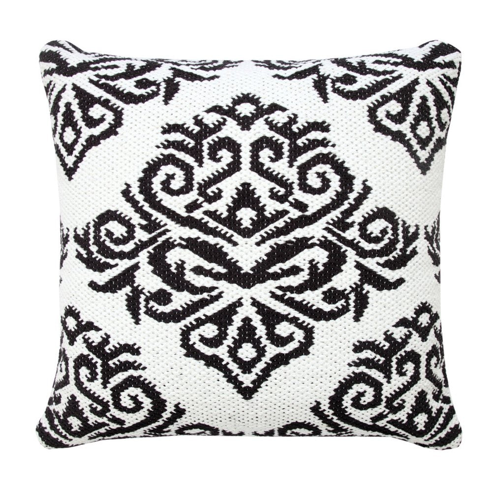 20" White And Black Medallion Cotton Blend Throw Pillow Cover