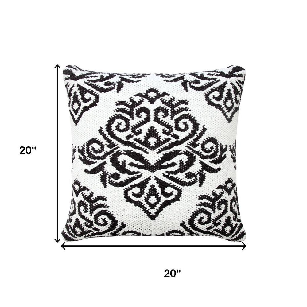 20" White And Black Medallion Cotton Blend Throw Pillow Cover