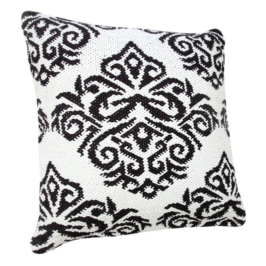 20" White And Black Medallion Cotton Blend Throw Pillow Cover