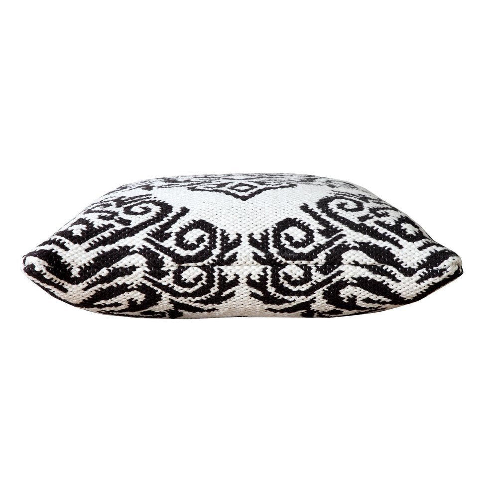 20" White And Black Medallion Cotton Blend Throw Pillow Cover