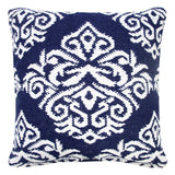 20" Blue And White Medallion Cotton Blend Throw Pillow Cover