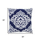 20" Blue And White Medallion Cotton Blend Throw Pillow Cover