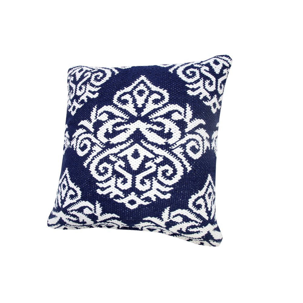 20" Blue And White Medallion Cotton Blend Throw Pillow Cover