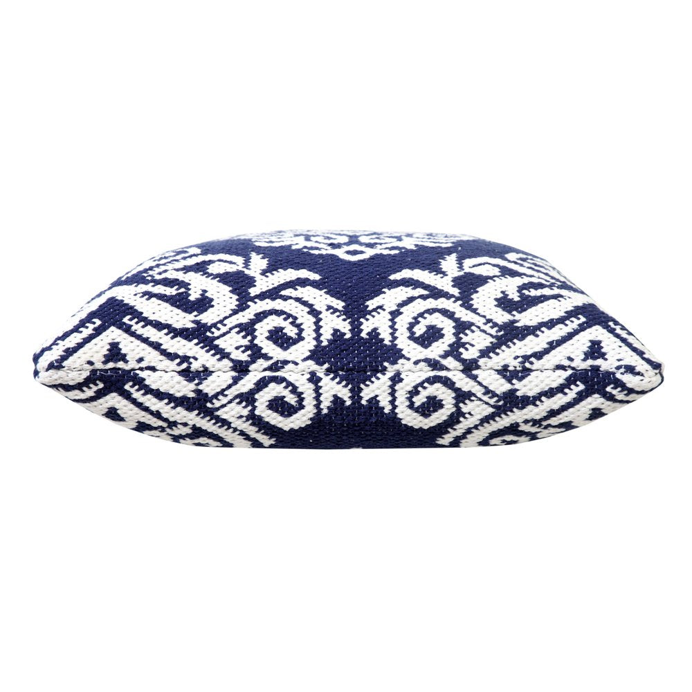 20" Blue And White Medallion Cotton Blend Throw Pillow Cover