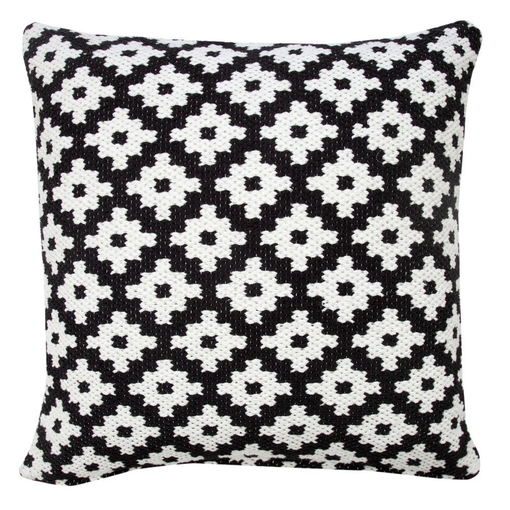 20" Black And White Diamond Cotton Blend Throw Pillow Cover