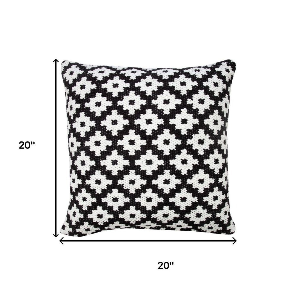 20" Black And White Diamond Cotton Blend Throw Pillow Cover