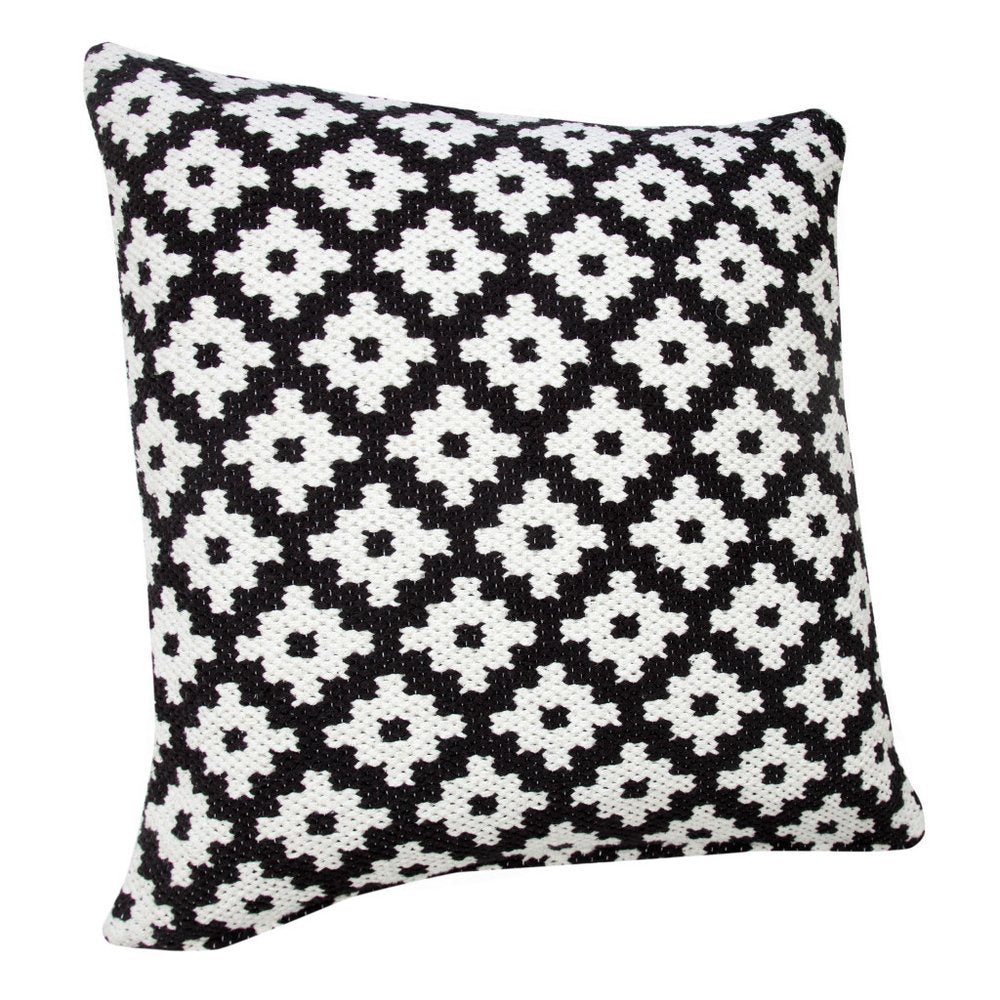 20" Black And White Diamond Cotton Blend Throw Pillow Cover