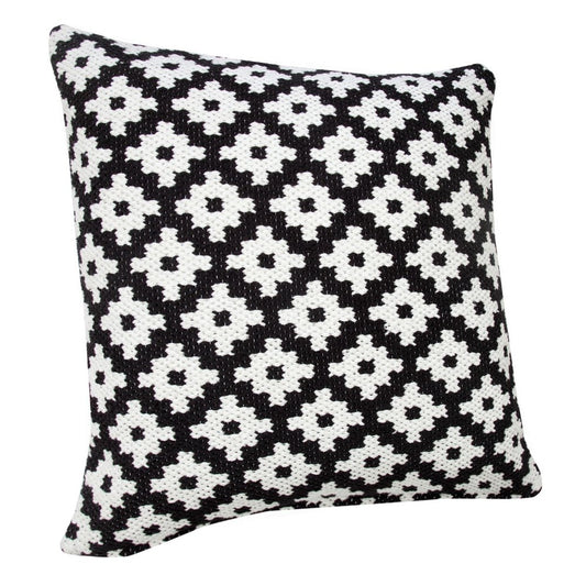 20" Black And White Diamond Cotton Blend Throw Pillow Cover