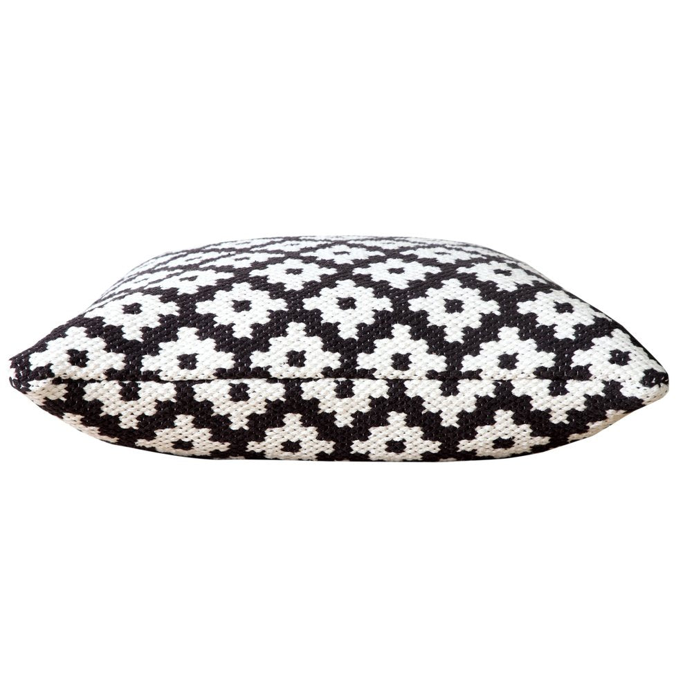 20" Black And White Diamond Cotton Blend Throw Pillow Cover