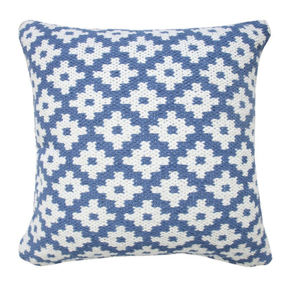 20" Blue And White Diamond Cotton Blend Throw Pillow Cover