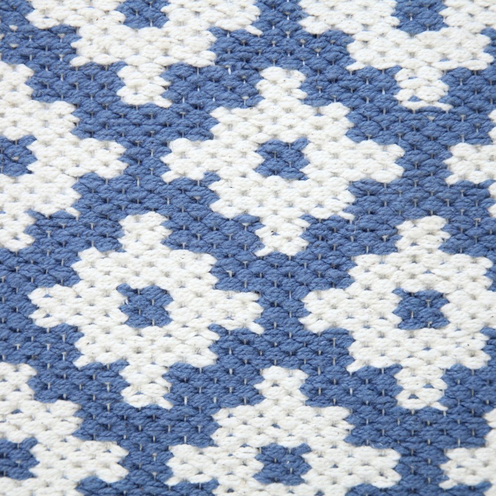 20" Blue And White Diamond Cotton Blend Throw Pillow Cover