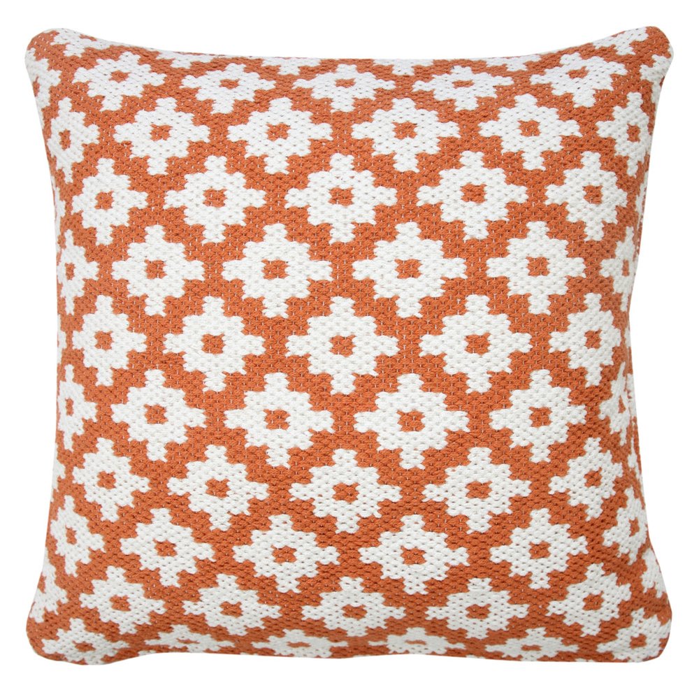 20" Orange And White Geometric Cotton Blend Throw Pillow Cover