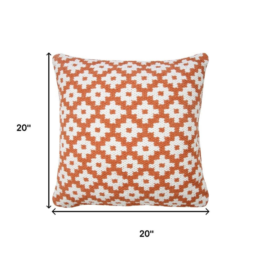 20" Orange And White Geometric Cotton Blend Throw Pillow Cover