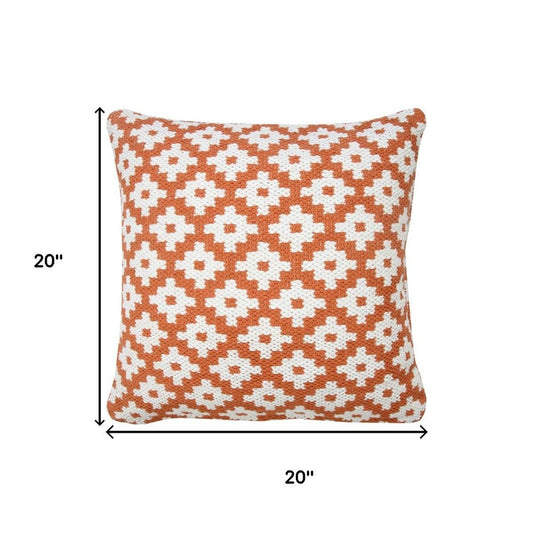20" Orange And White Geometric Cotton Blend Throw Pillow Cover