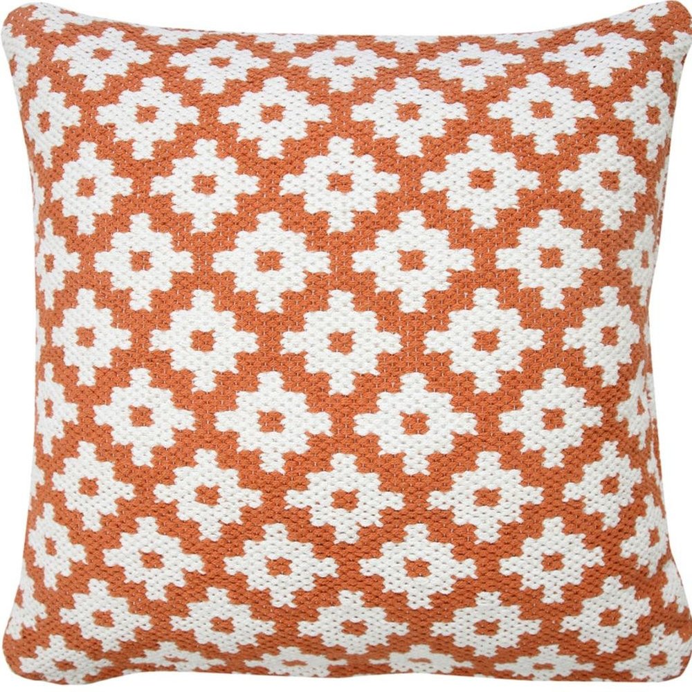 20" Orange And White Geometric Cotton Blend Throw Pillow Cover