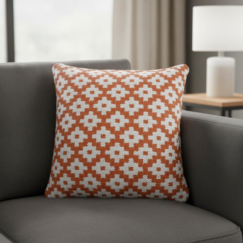 20" Orange And White Geometric Cotton Blend Throw Pillow Cover