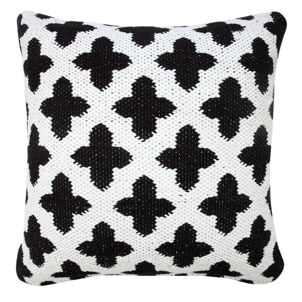 20" White And Black Trellis Cotton Blend Throw Pillow Cover
