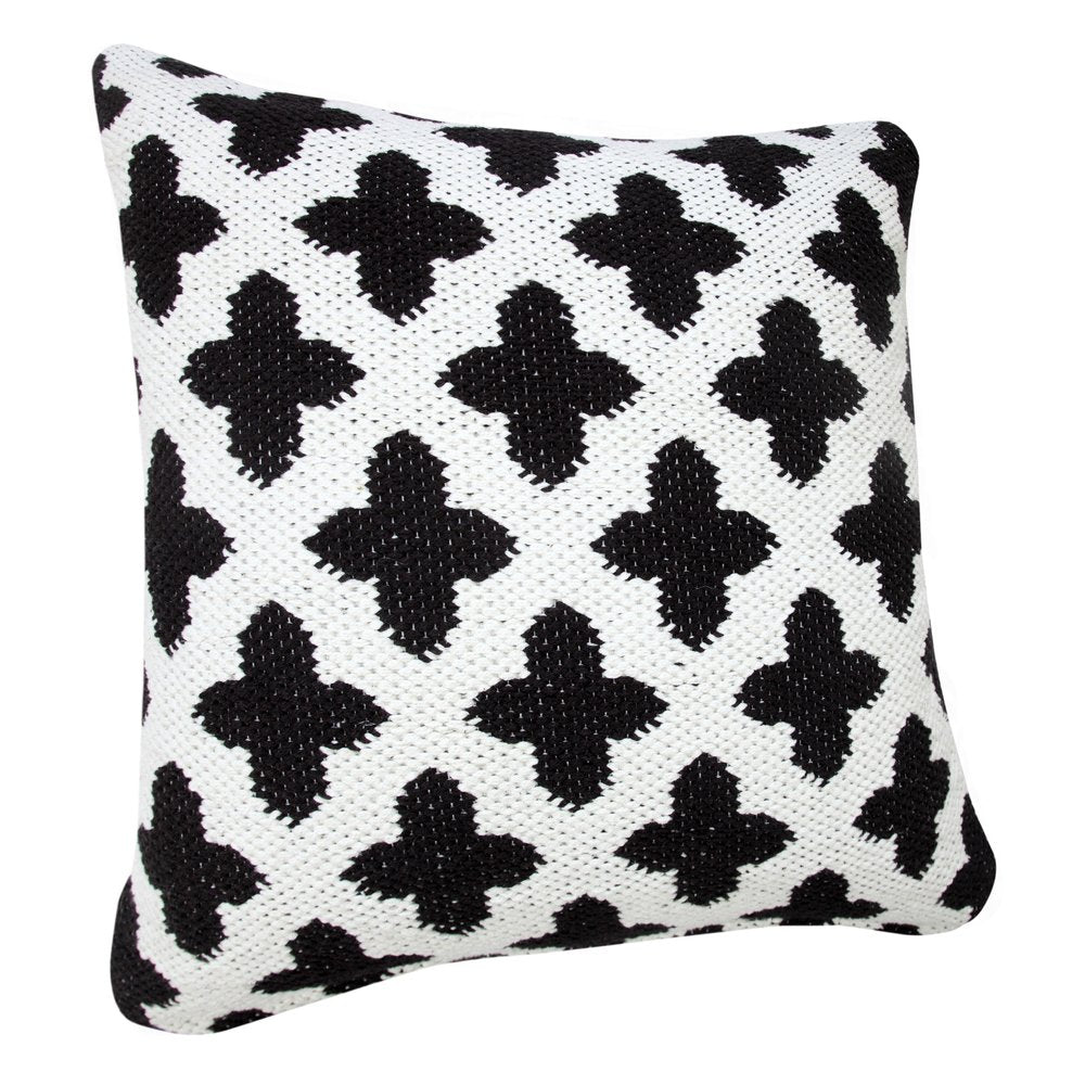 20" White And Black Trellis Cotton Blend Throw Pillow Cover