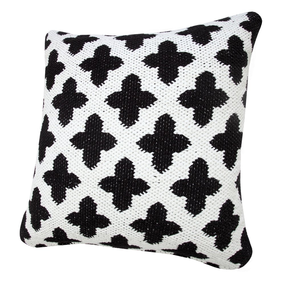 20" White And Black Trellis Cotton Blend Throw Pillow Cover