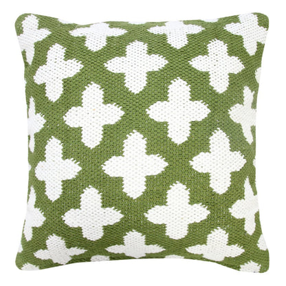 20" Green And White Geometric Cotton Blend Throw Pillow Cover