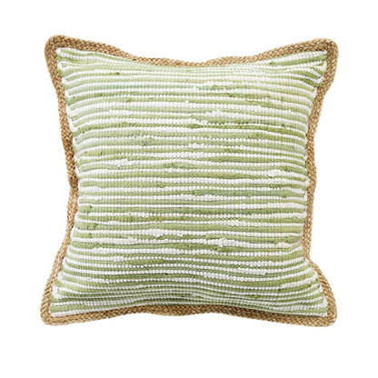 20" Green And White Beach Striped Cotton Blend Throw Pillow Cover