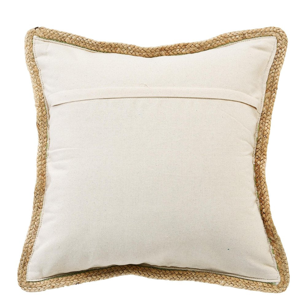 20" Green And White Beach Striped Cotton Blend Throw Pillow Cover