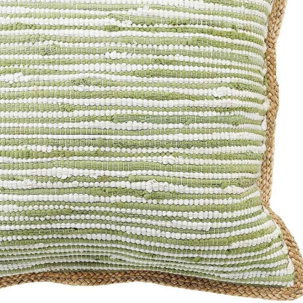 20" Green And White Beach Striped Cotton Blend Throw Pillow Cover