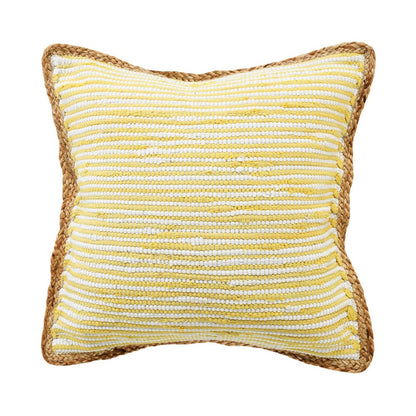 20" Yellow And White Beach Striped Cotton Blend Throw Pillow Cover