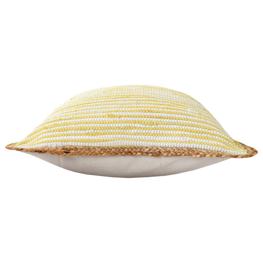 20" Yellow And White Beach Striped Cotton Blend Throw Pillow Cover
