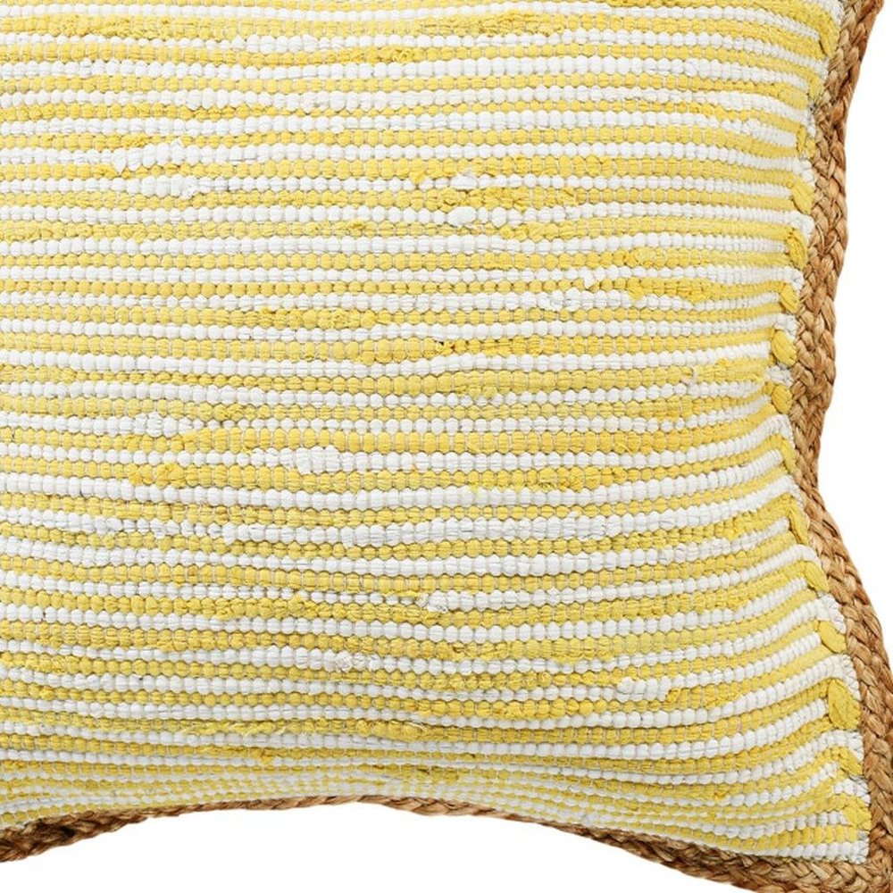 20" Yellow And White Beach Striped Cotton Blend Throw Pillow Cover