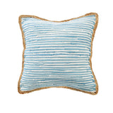 20" Blue And White Beach Striped Cotton Blend Throw Pillow Cover