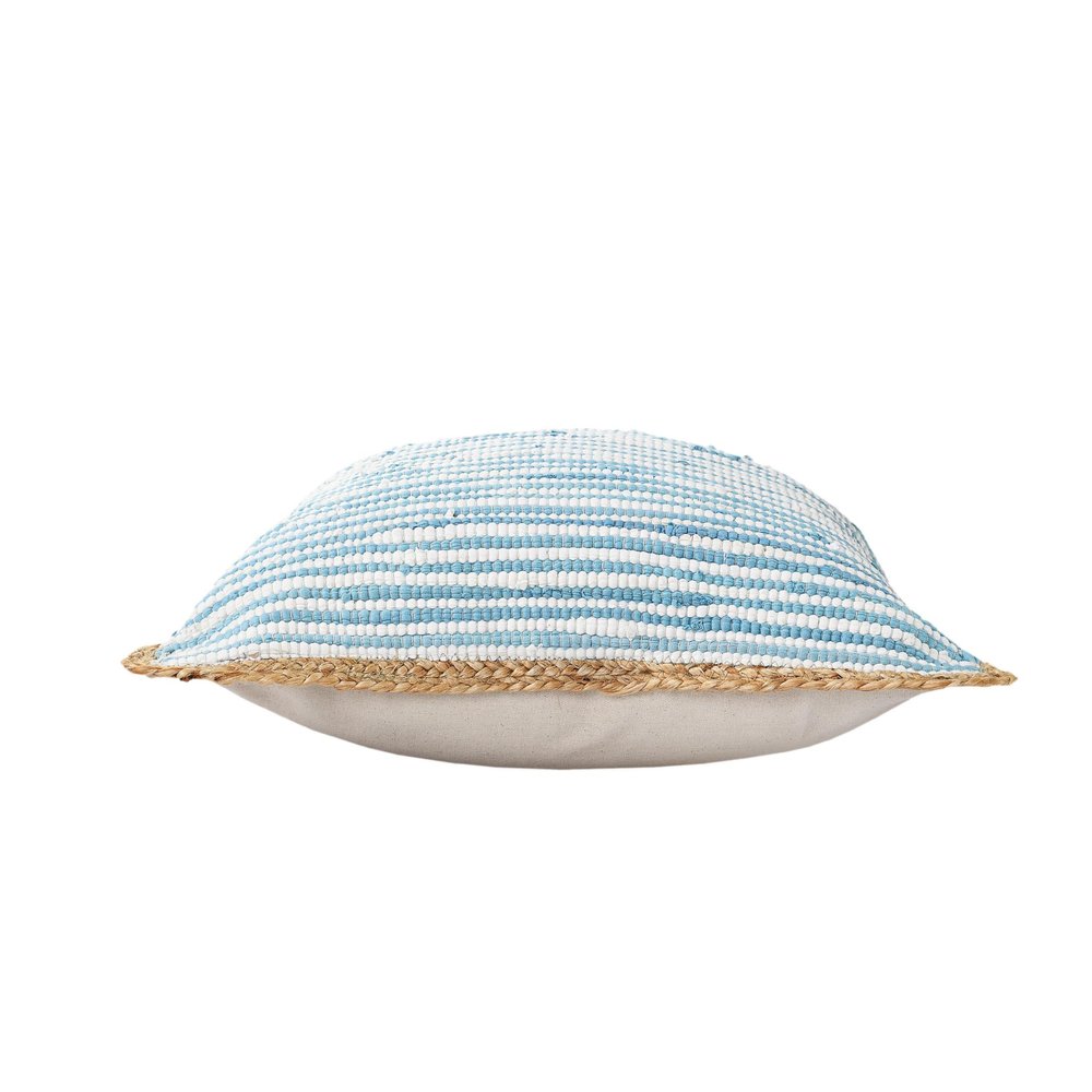 20" Blue And White Beach Striped Cotton Blend Throw Pillow Cover