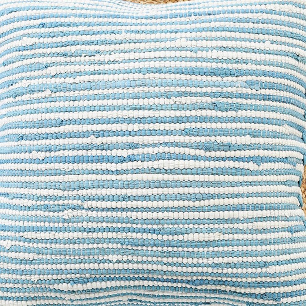 20" Blue And White Beach Striped Cotton Blend Throw Pillow Cover