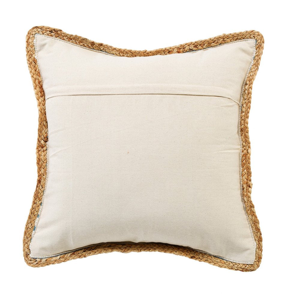 20" Blue And White Beach Striped Cotton Blend Throw Pillow Cover