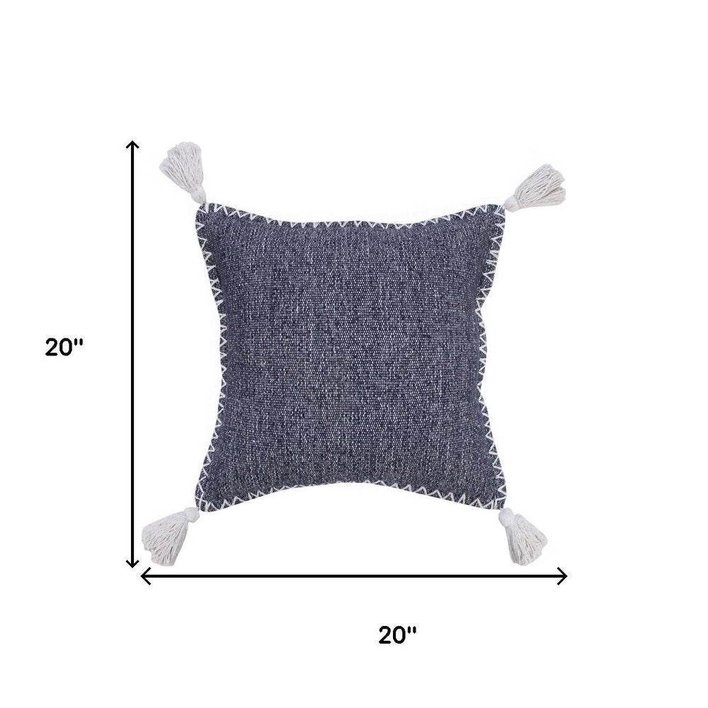 20" Blue Cotton Throw Pillow Cover