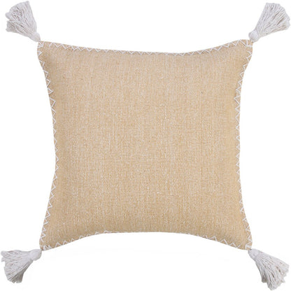 20" Tan And White Cotton Throw Pillow Cover
