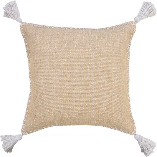 20" Tan And White Cotton Throw Pillow Cover