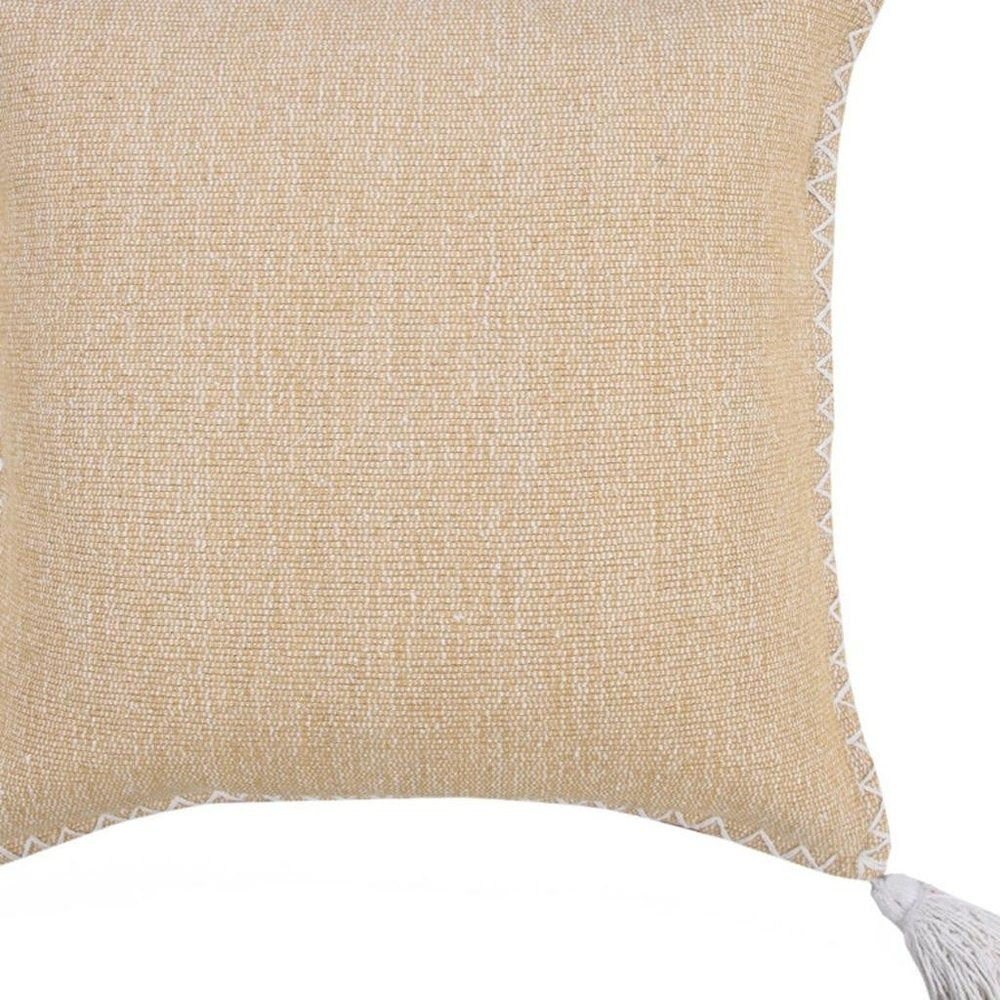 20" Tan And White Cotton Throw Pillow Cover