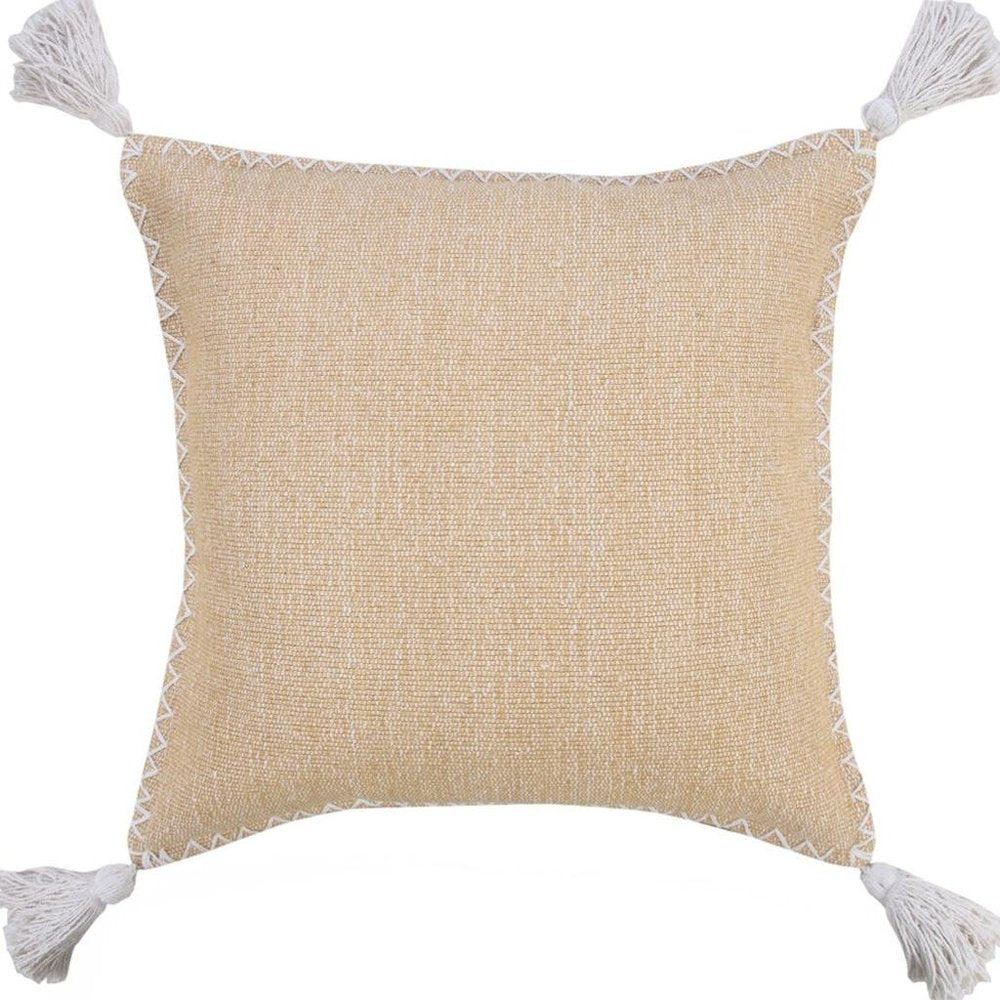20" Tan And White Cotton Throw Pillow Cover