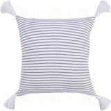20" Gray And White Striped Cotton Throw Pillow Cover with Tassels