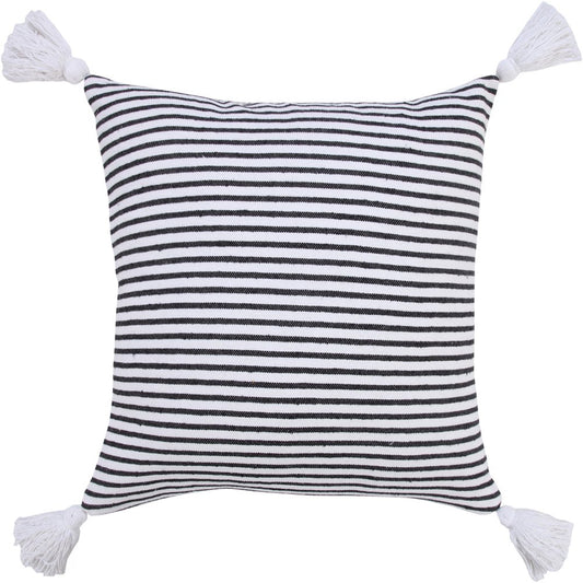 20" Black And White Striped Cotton Throw Pillow Cover