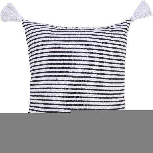 20" Black And White Striped Cotton Throw Pillow Cover with Tassels
