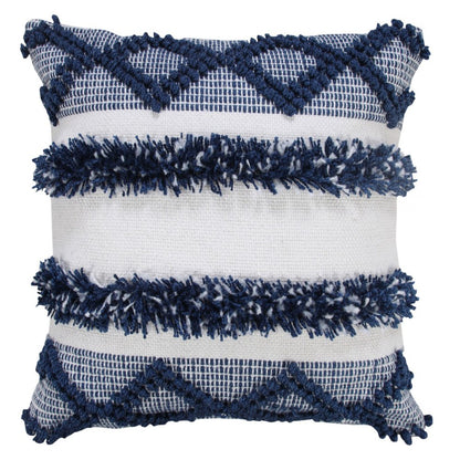 20" Navy Blue And Ivory Striped Throw Pillow Cover