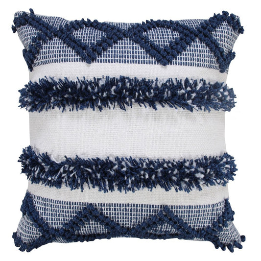 20" Navy Blue And Ivory Striped Throw Pillow Cover