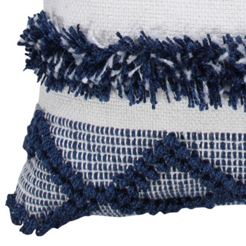 20" Navy Blue And Ivory Striped Throw Pillow Cover