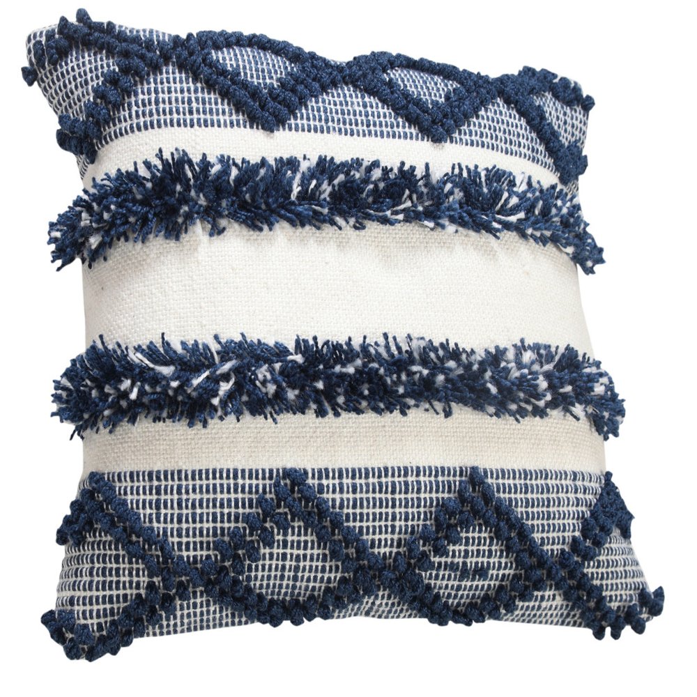 20" Navy Blue And Ivory Striped Throw Pillow Cover