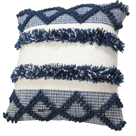 20" Navy Blue And Ivory Striped Throw Pillow Cover