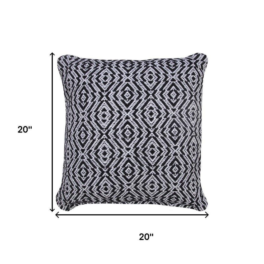 20" Black And White Diamond Cotton Throw Pillow Cover
