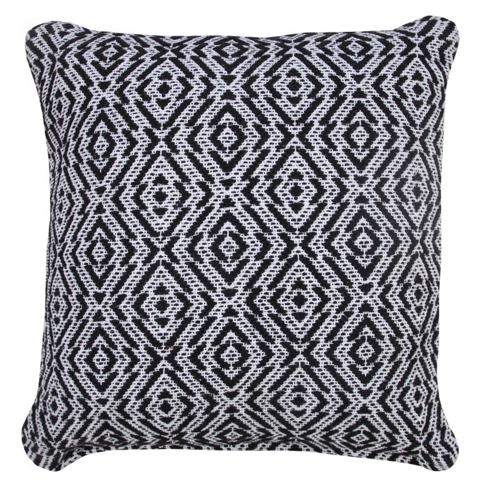 20" Black And White Diamond Cotton Throw Pillow Cover